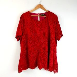 Chicwe Women's Plus Size Smart Scalloped Lace Solid Top - Casual and Work Blouse